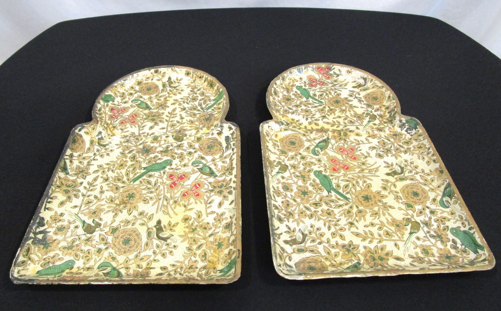 Vintage Set of 2 Paper Mache Alfred E Knobler Snack Tray Alcohol Proof Japan